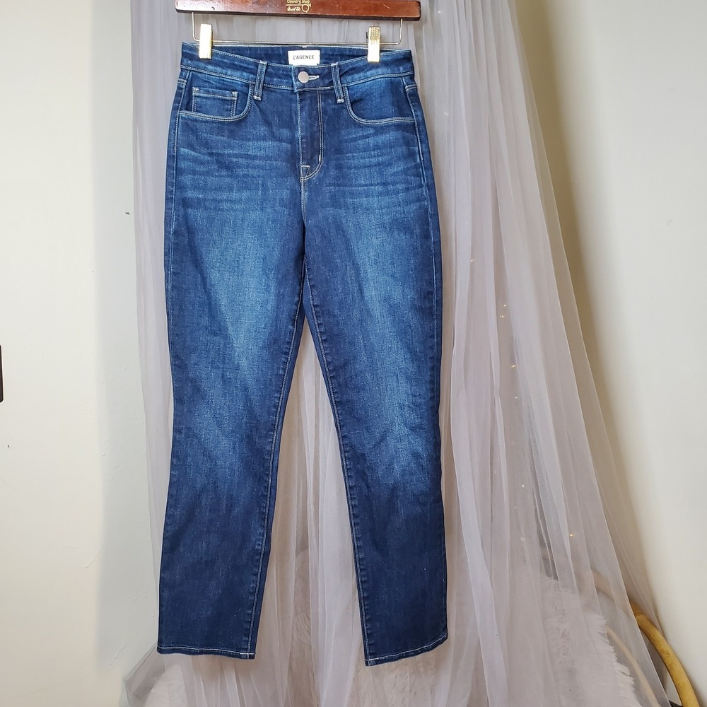 L'AGENCE Topanga French High Rise Tapered Blue Jeans Preppy Low Rise Sz 25 28x27